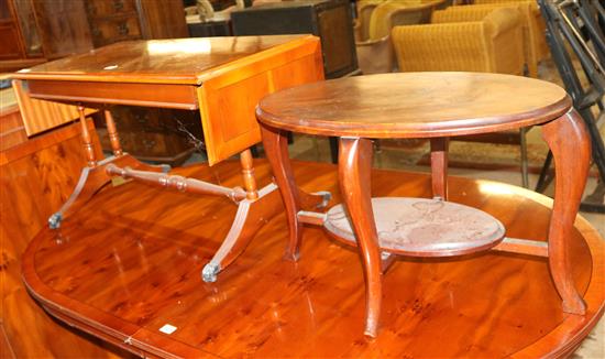 Small inlaid drop leaf table & oval 2 tier table(-)